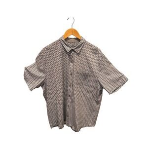 True Vintage Mens Blue White Geometric Fan Print Short Sleeve Button Down Shirt